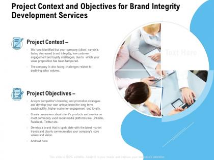 Project context and objectives for brand integrity development services ppt presentation gallery