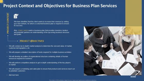 Project context and objectives for business plan services ppt slides download