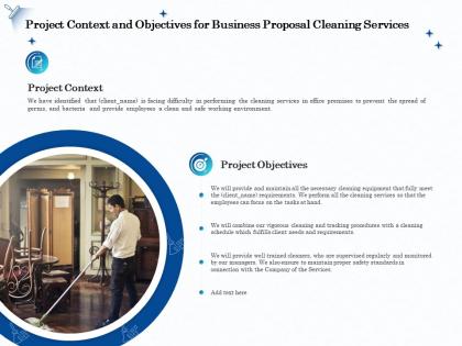 Project context and objectives for business proposal cleaning services ppt file design
