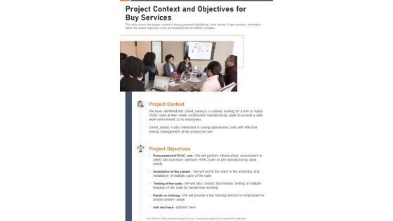 Project Context And Objectives For Buy Services One Pager Sample Example Document