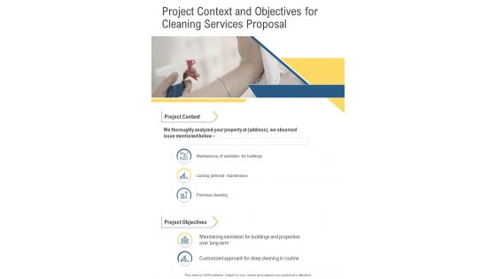 Project Context And Objectives For Cleaning Services Proposal One Pager Sample Example Document