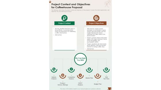 Project Context And Objectives For Coffeehouse Proposal One Pager Sample Example Document