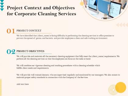 Project context and objectives for corporate cleaning services ppt gallery