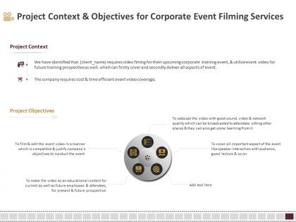 Project context and objectives for corporate event filming services ppt templates