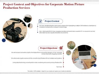 Project context and objectives for corporate motion picture production services ppt gallery