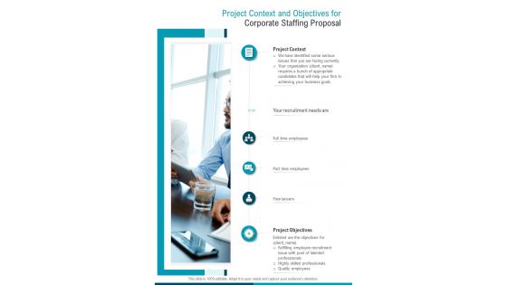 Project Context And Objectives For Corporate Staffing Proposal One Pager Sample Example Document