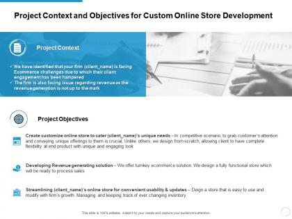 Project context and objectives for custom online store development ppt slide