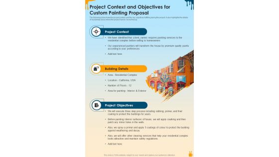 Project Context And Objectives For Custom Painting Proposal One Pager Sample Example Document