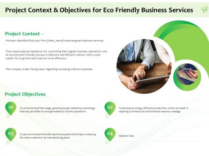 Project context and objectives for eco friendly business services ppt powerpoint image