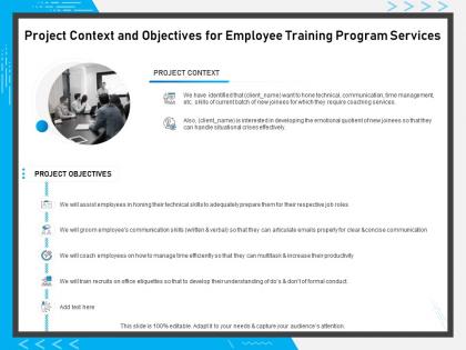 Project context and objectives for employee training program services ppt powerpoint influencers
