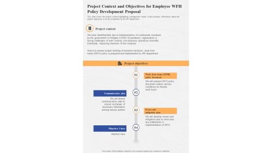 Project Context And Objectives For Employee WFH Policy One Pager Sample Example Document