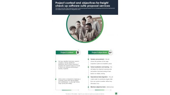 Project Context And Objectives For Freight Check Up Software One Pager Sample Example Document