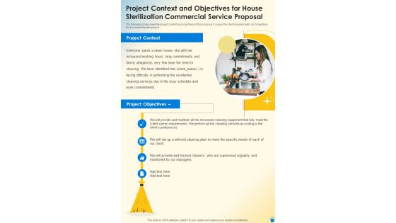 Project Context And Objectives For House Sterilization Commercial One Pager Sample Example Document