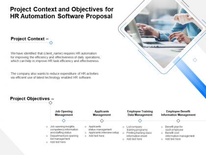Project context and objectives for hr automation software proposal ppt inspiration