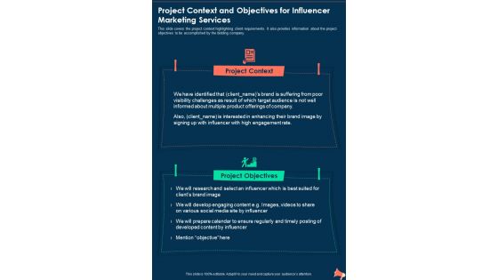Project Context And Objectives For Influencer Marketing One Pager Sample Example Document