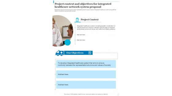 Project Context And Objectives For Integrated Healthcare Network One Pager Sample Example Document