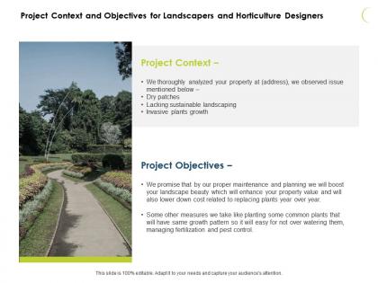 Project context and objectives for landscapers and horticulture designers ppt slides