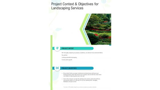 Project Context And Objectives For Landscaping Services One Pager Sample Example Document