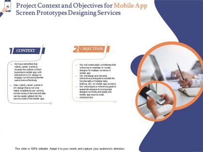 Project context and objectives for mobile app screen prototypes designing services ppt file
