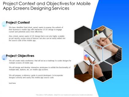 Project context and objectives for mobile app screens designing services ppt presentation ideas