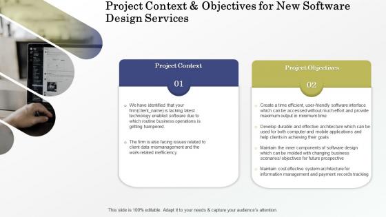 Project context and objectives for new software design services ppt slides style