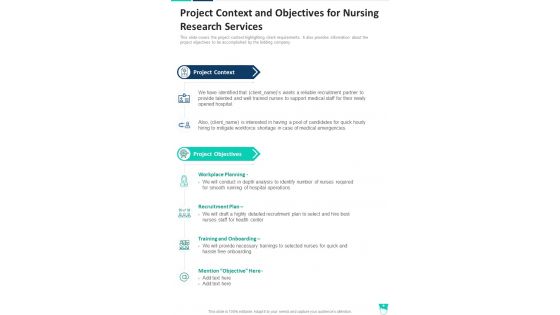 Project Context And Objectives For Nursing Research Services One Pager Sample Example Document