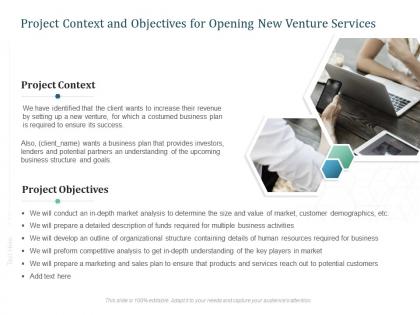 Project context and objectives for opening new venture services ppt powerpoint clipart