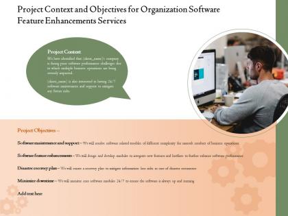 Project context and objectives for organization software feature enhancements services ppt grid