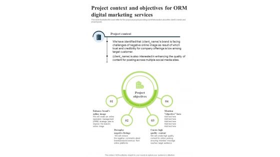 Project Context And Objectives For ORM Digital Marketing One Pager Sample Example Document
