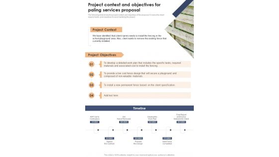 Project Context And Objectives For Paling Services Proposal One Pager Sample Example Document