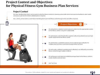 Project context and objectives for physical fitness gym business plan services ppt example file