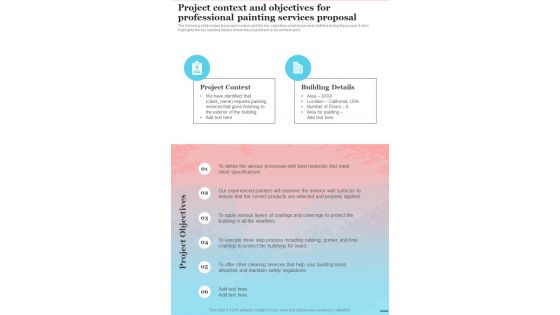 Project Context And Objectives For Professional Painting Services Proposal One Pager Sample Example Document
