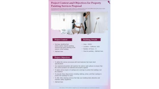 Project Context And Objectives For Property Painting Services Proposal One Pager Sample Example Document