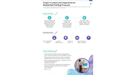 Project Context And Objectives For Residential Painting Proposal One Pager Sample Example Document