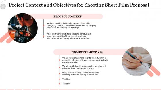 Project context and objectives for shooting short film proposal ppt visual aids icon