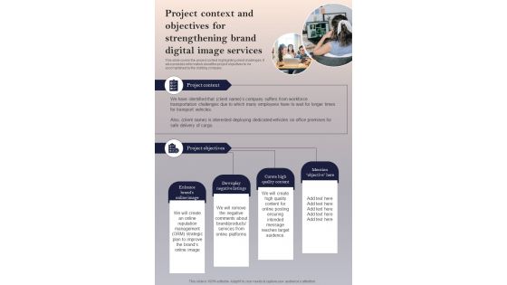 Project Context And Objectives For Strengthening Brand One Pager Sample Example Document