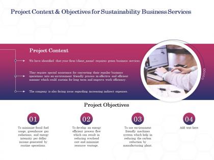 Project context and objectives for sustainability business services ppt powerpoint icon