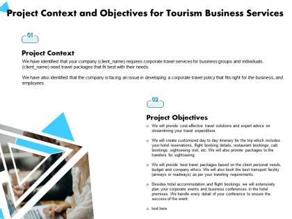 Project context and objectives for tourism business services ppt powerpoint presentation samples