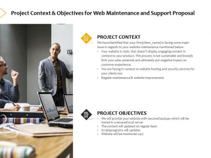 Project context and objectives for web maintenance and support proposal ppt slides