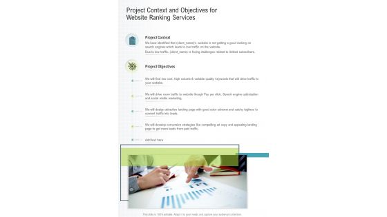 Project Context And Objectives For Website Ranking Services One Pager Sample Example Document