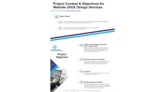 Project Context And Objectives For Website UI UX Design One Pager Sample Example Document