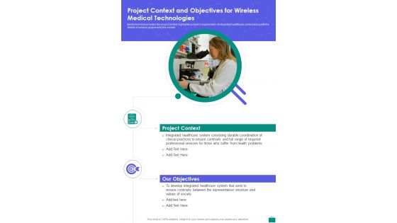 Project Context And Objectives For Wireless Medical Technologies One Pager Sample Example Document