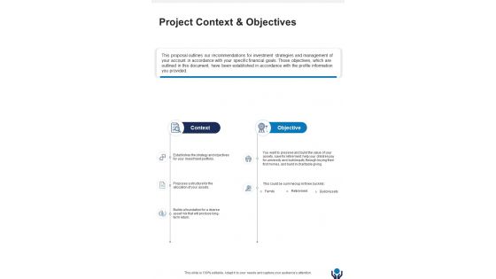 Project Context And Objectives Investment Advice Proposal One Pager Sample Example Document