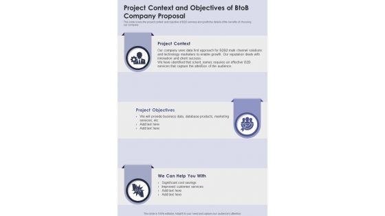 Project Context And Objectives Of Btob Company One Pager Sample Example Document