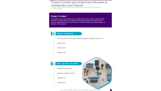 Project Context And Objectives Of Business To Business Services Proposal One Pager Sample Example Document