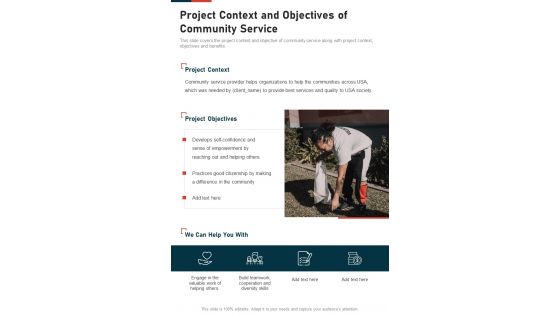 Project Context And Objectives Of Community Service One Pager Sample Example Document