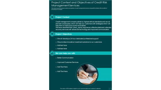 Project Context And Objectives Of Credit Risk Management Services One Pager Sample Example Document