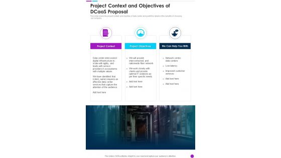 Project Context And Objectives Of Dcaas Proposal One Pager Sample Example Document