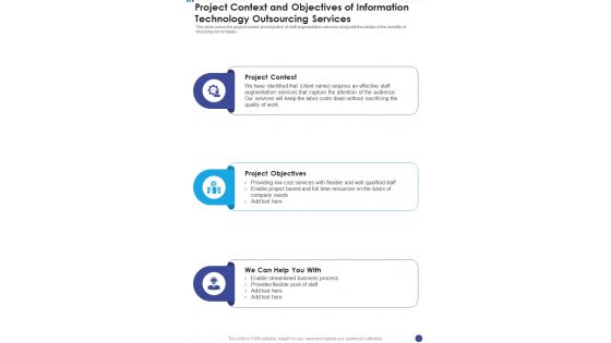 Project Context And Objectives Of Information Technology Outsourcing One Pager Sample Example Document