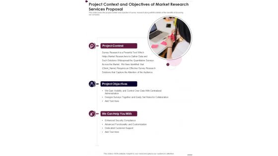 Project Context And Objectives Of Market Research Services Proposal One Pager Sample Example Document